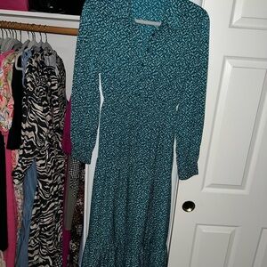 SHEIN Teal Long Sleeve Floral Dress